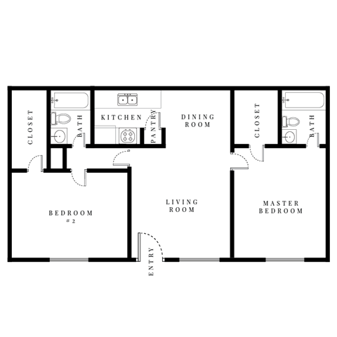 Floor plan for 2 beds, 2 baths, 1156 sqft